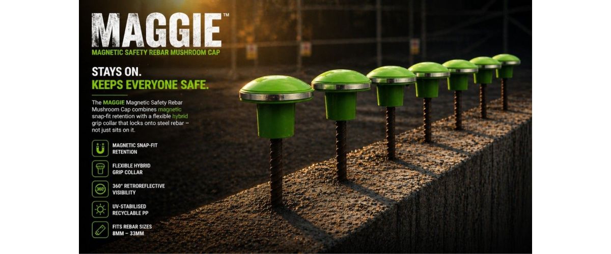 Magnetic rebar cap fitted to steel reinforcement bar for improved site safety | CMT Group