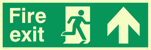 Vinyl Photoluminescent Sticker - 300mm x 100mm - Fire exit arrow up