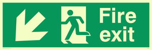PVC Photoluminescent Sign - 450mm x 150mm - Fire exit down left