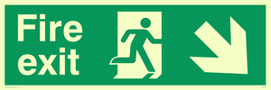 PVC Photoluminescent Sign - 300mm x 100mm - Fire exit down right