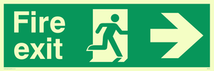PVC Photoluminescent Sign - 450mm x 150mm - Fire exit right