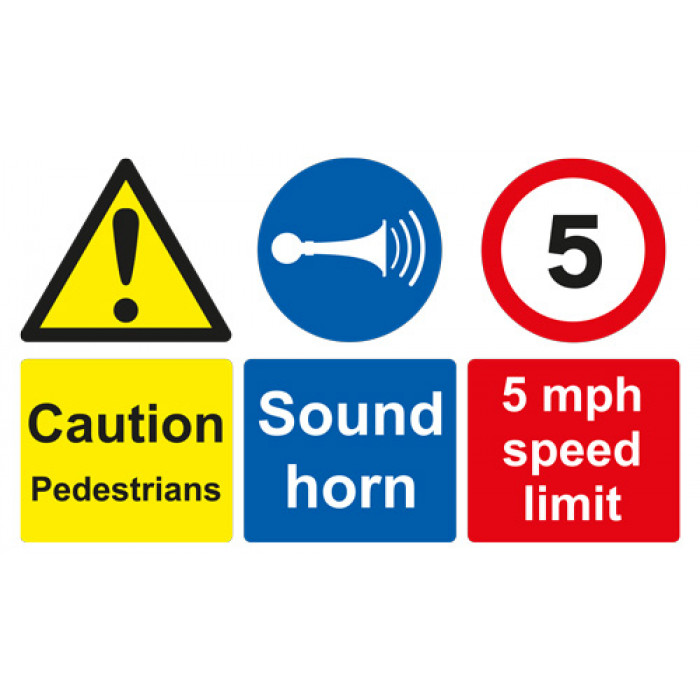 Site Safety Board - Caution Pedestrians/Sound Horn/5 mph Speed Limit - A4
