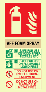 PVC Photoluminescent Sign - 100mm x 200mm - AFF foam fire extinguisher sign instructions for use
