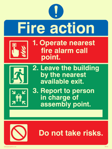 PVC Photoluminescent Sign - 150mm x 200mm - Pictorial fire action no lifts
