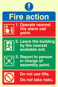 PVC Photoluminescent Sign - 100mm x 150mm - Pictorial fire action