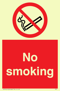PVC Photoluminescent Sign - 100mm x 150mm - No smoking