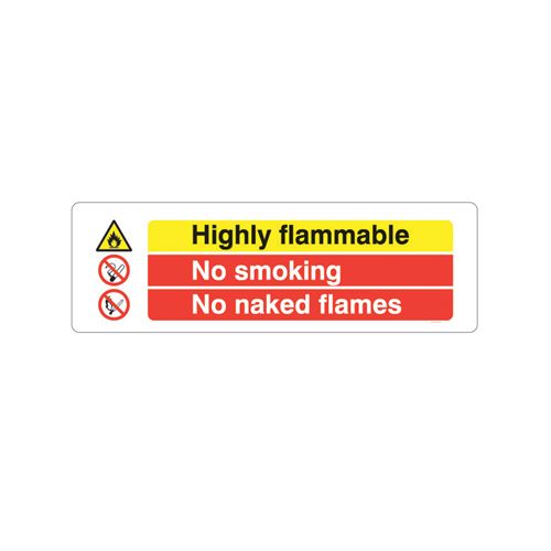 Highly Flammable, No Smoking, No Naked Flames Sign - PVC - 200mm x 600mm