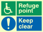 PVC Photoluminescent Sign - 200mm x 150mm - Refuge point keep clear - disability safety sign