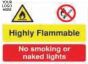 Highly Flammable - No Smoking or Naked Lights Sign - PVC