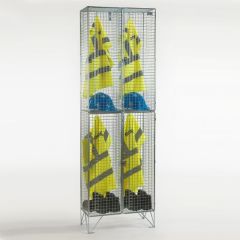 Two Door Folding Wire Mesh Locker – Nest of 2 – 1974x610mm – Ventilated BZP Steel four compartment locker with PPE jackets helmets and boots storage | CMT Group