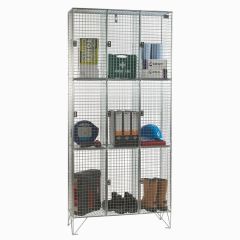 Three Door Folding Wire Mesh Locker – Nest of 3 – 1974x915mm – Ventilated BZP Steel nine compartment locker storing PPE equipment tools and boots | CMT Group