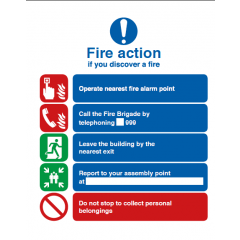 5 Point Fire Action Instructions Safety Sign - PVC