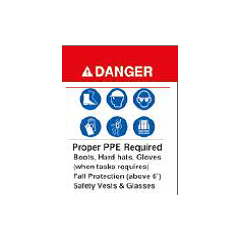 Danger Proper PPE Required Itemised Sign - PVC