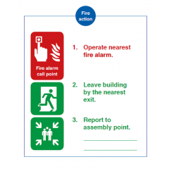 3 Step Fire Action Instructions Safety Sign - PVC