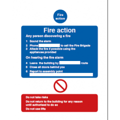 2 Section Fire Action Instructions Safety Sign - PVC