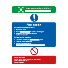 3 Section Fire Action Instructions Safety Sign - PVC