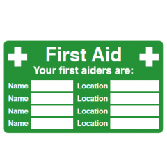 Multiple First Aider Name & Location Safety Sign - PVC