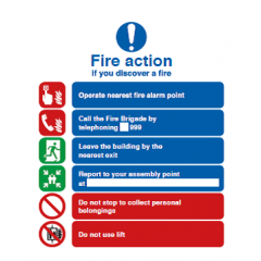 6 Point Fire Action Instructions Safety Sign - PVC