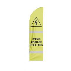 3.4m Hi Vis Sail Flag Double Sided - Base & Pole NOT Included - Printed: Danger Overhead Structures