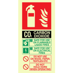 PVC Photoluminescent Sign - 100mm x 200mm - CO2 fire extinguisher sign instructions for use