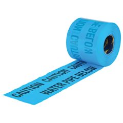 Blue underground utility warning tape marking buried water pipes in excavation trenches | CMT Group