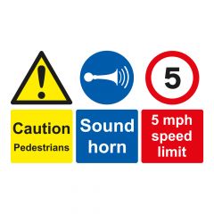 Site Safety Board - Pedestrians/Sound Horn/5 mph Limit - PVC