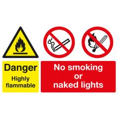 Safety Sign - Danger Highly Flammable/No Smoking or Naked Lights - Rigid A4