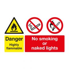 Safety Sign - Danger Highly Flammable/No Smoking or Naked Lights - PVC