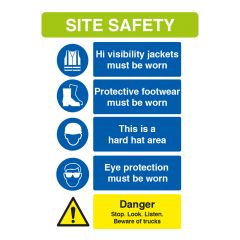 Site Safety Sign - Hi-Vis, Boots, Hard Hat, Eye Protection, Danger - PVC