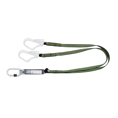 HOPE - Forked Energy Absorbing Webbing Lanyard 1.8m c/w Steel Screw-Lock Karabiner & Steel Scaffold Hook