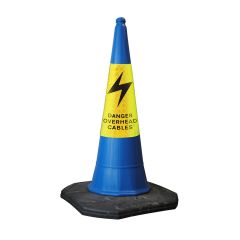 Blue Two-Piece Road Cone with Danger Overhead Cables Sleeve 750mm