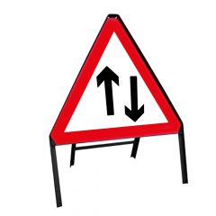 Two Way Traffic Arrows 1 Up 1 Down Triangle Metal Road Sign & Frame - 750mm