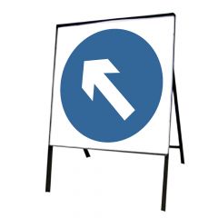 Blue Arrow Up & To The Left Metal Road Sign, Frame & Clips 750mm