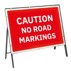 Caution No Road Markings Metal Sign & Frame - 1050mm x 750mm