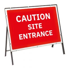 Caution Site Entrance Metal Sign & Frame - 1050mm x 750mm