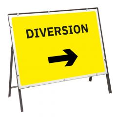 Diversion Arrow Right Metal Sign & Frame - 1050mm x 750mm