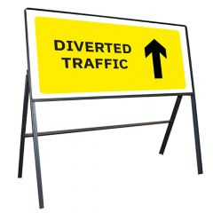 Diverted Traffic (Arrow Up) Metal Road Sign, Frame & Clips 1050mm x 450mm
