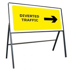 Diverted Traffic (Arrow Right) Metal Road Sign, Frame & Clips 1050mm x 450mm