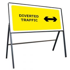 Diverted Traffic (Reversible Arrow) Metal Road Sign, Frame & Clips 1050mm x 450mm