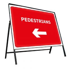 Pedestrians Arrow Left Metal Road Sign, Frame & Clips 600mm x 450mm