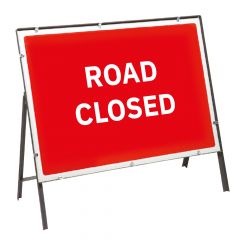 Road Closed Metal Sign & Frame - 1050mm x 750mm