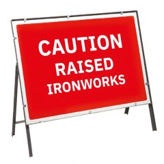 Caution Raised Iron Works Sign & Frame - 1050mm x 750mm