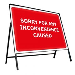 Sorry For Any Inconvenience Caused Metal Road Sign, Frame & Clips 600mm x 450mm