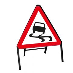 Slippery Road Triangle Metal Road Sign & Frame - 750mm