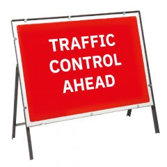 Traffic Control Ahead Metal Sign & Frame - 1050mm x 750mm