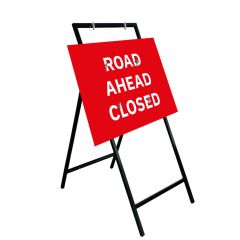 Road Ahead Closed 1050x750mm Rectangle Sign & Metal Quick Fit Frame 