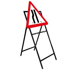 Road Narrows Left 750mm Triangle Sign & Metal Quick Fit Frame 