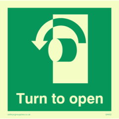 PVC Photoluminescent Sign - 85mm x 85mm - Turn to open (anti-clockwise)