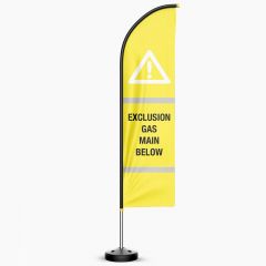 Exclusion Gas Main Below Hi-Vis Sail Flag With Pole & Base 3.4m - Double Sided