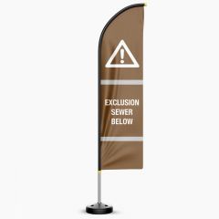 Exclusion Sewer Below Hi-Vis Sail Flag With Pole & Base 3.4m - Double Sided